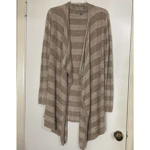 Barefoot dreams tan beige cozy chic light island stripe cardigan size Small/med